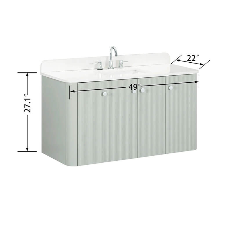 Avanity Haley 48 inch Single Sink Bathroom Vanity with Dual Mount Option Soft Sage in White Engineered Stone Floating Dimension