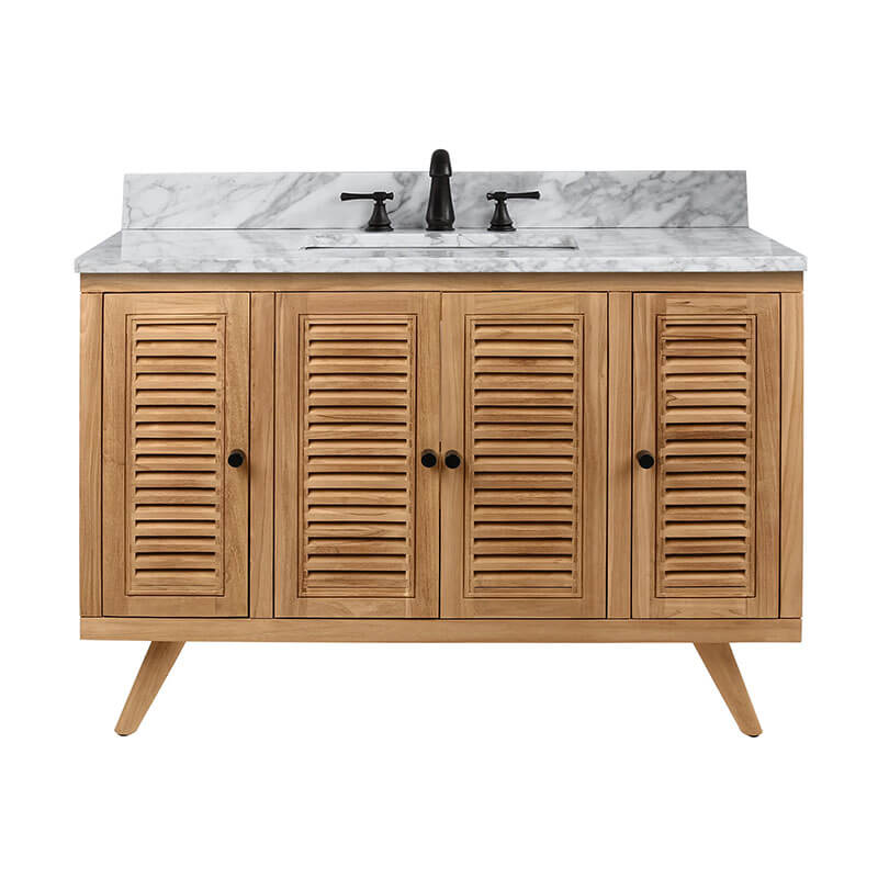 Avanity Harper 48 Single Sink Teak Bathroom Vanity Natural Teak in Carrara White Marble