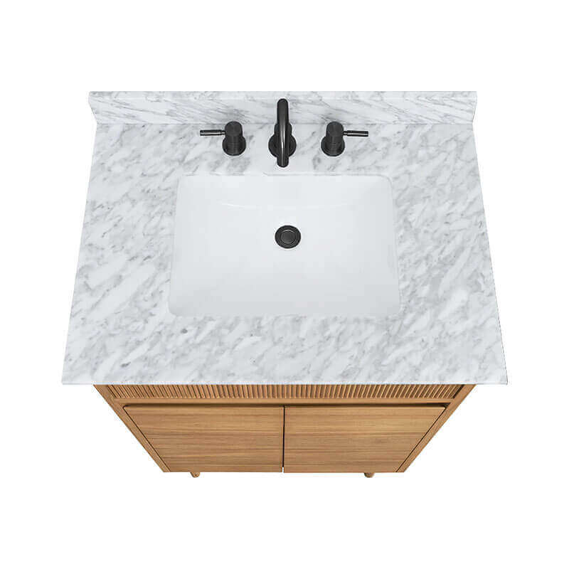 Avanity Kayla 30 inch Single Vanity Natural Teak in Carrara White Marble