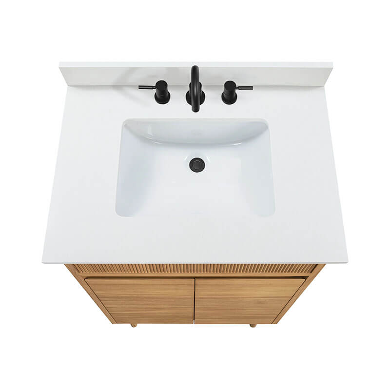 Avanity Kayla 30 inch Single Vanity Natural Teak in Cala White Engineered Stone