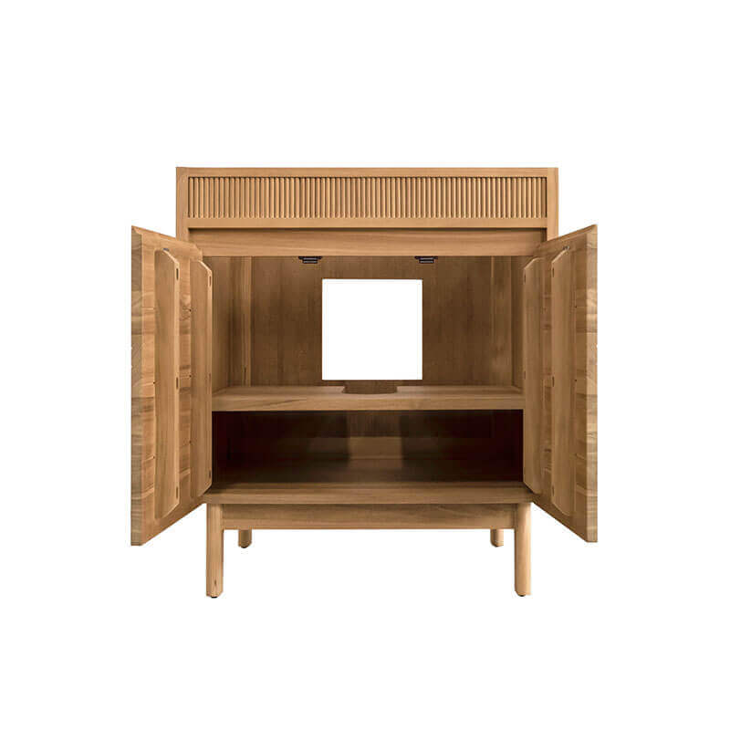 Avanity Kayla 30 Single Vanity Natural Teak Cabinet Only Front View Open