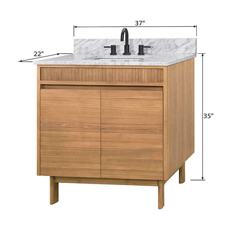Avanity Kayla 36 inch Single Vanity Natural Teak in Carrara White Marble Dimension