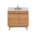 Avanity Kayla 36 Single Vanity Natural Teak in Carrara White Marble Front View