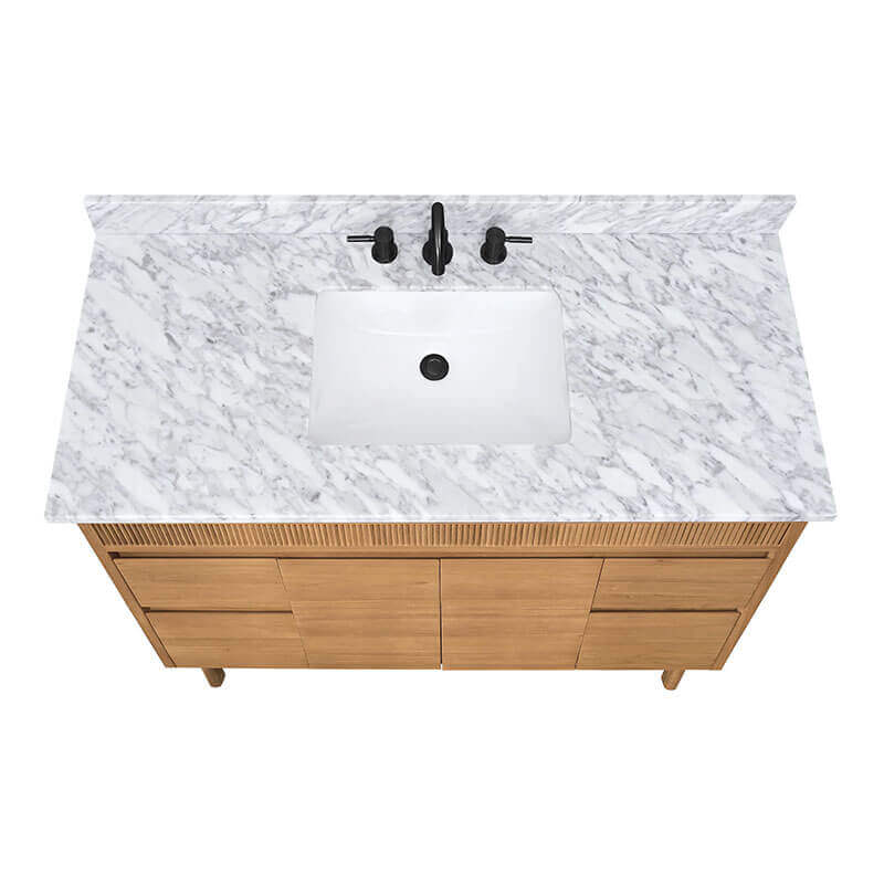 Avanity Kayla 48 inch Single Vanity Natural Teak in Carrara White Marble