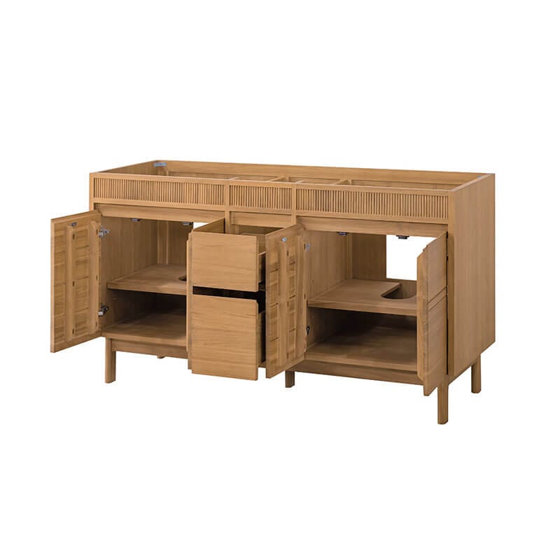 Avanity Kayla 60 Double Vanity Natural Teak Cabinet Only Open Drawer