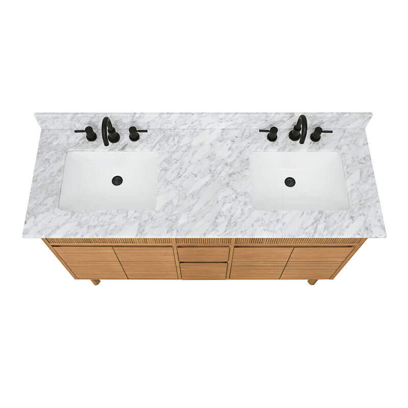 Avanity Kayla 60 Double Vanity Natural Teak in Carrara White Marble