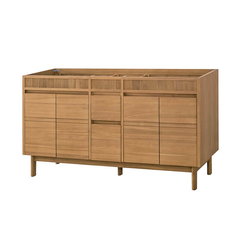 Avanity Kayla 60 inch Double Vanity Natural Teak Cabinet Only Corner View