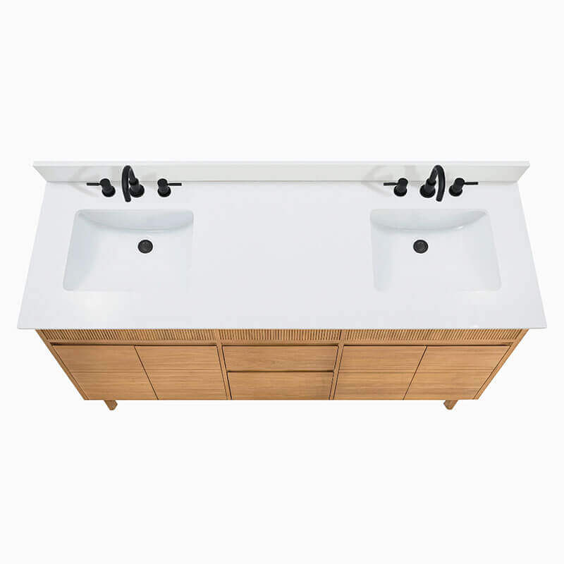 Avanity Kayla 72 Double Vanity Natural Teak Cala White Engineered Stone