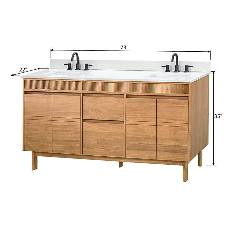 Avanity Kayla 72 inch Double Vanity Natural Teak Cala White Engineered Stone Dimension