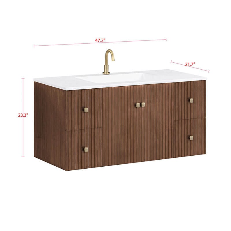 Avanity Kenzo 47 inch Single Sink Bathroom Vanity with Dual Mount Option Walnut in White Solid Corner View
