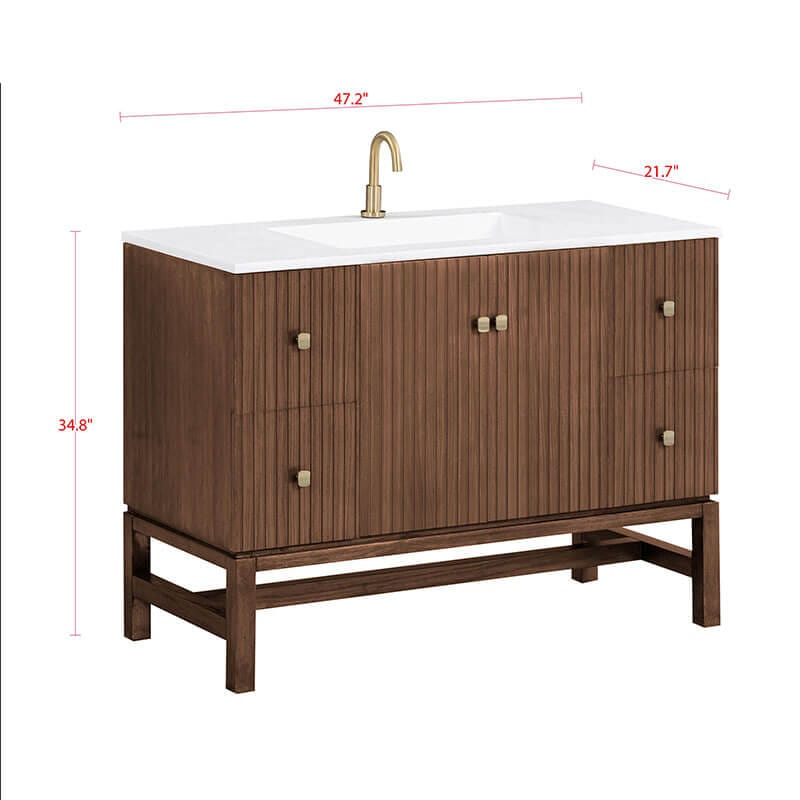 Avanity Kenzo 47 inch Single Sink Bathroom Vanity with Dual Mount Option Walnut in White Solid Dimension