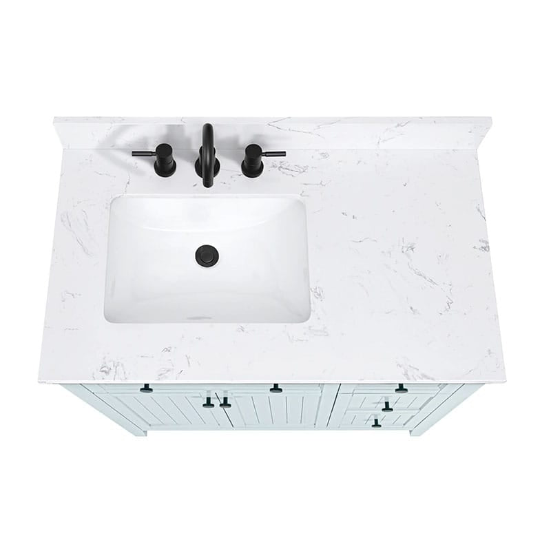 Avanity Layla 36 inch Left-Offset Single Sink Bathroom Vanity Ice Blue in Cala White Engineered Stone
