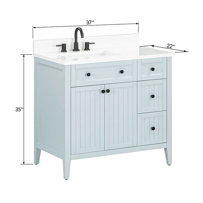 Avanity Layla 36 inch Left-Offset Single Sink Bathroom Vanity Ice Blue in White Engineered Stone Dimension