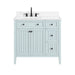 Avanity Layla 36 Left-Offset Single Sink Bathroom Vanity Ice Blue in White Engineered Stone Front View