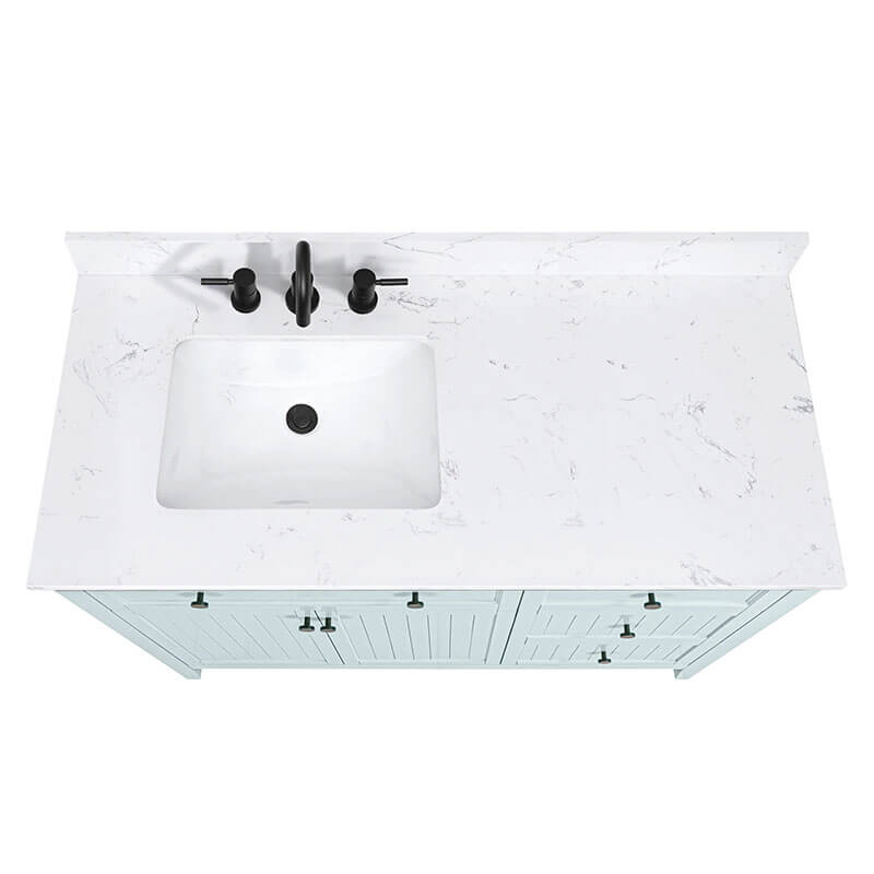 Avanity Layla 48 Left-Offset Single Sink Bathroom Vanity Ice Blue in Cala White Engineered Stone