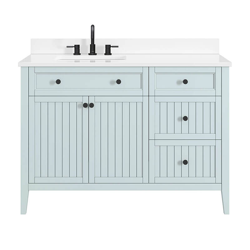 Avanity Layla 48 Left-Offset Single Sink Bathroom Vanity Ice Blue in White Engineered Stone Front View
