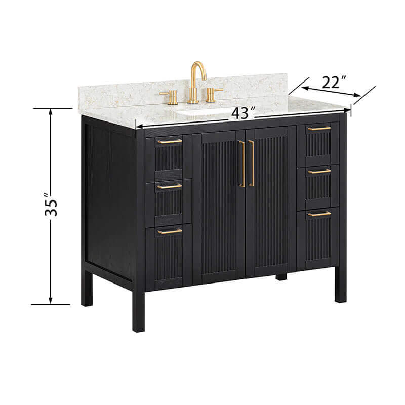 Avanity Luka 42 nch Single Vanity Black Oak in Alluring Quartz Dimension