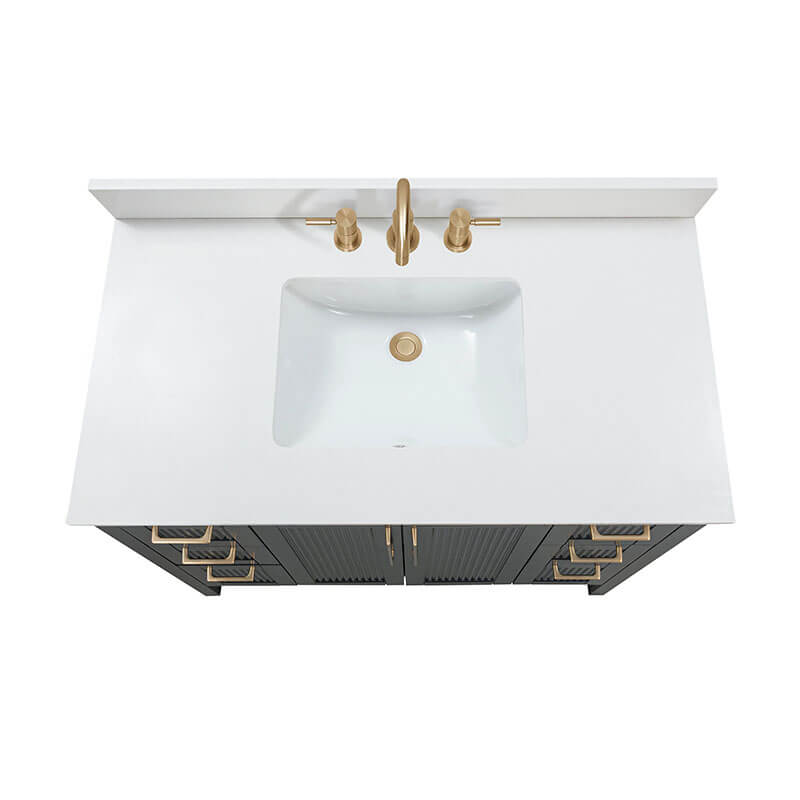 Avanity Luka 42 nch Single Vanity Black Oak in Cala White Engineered Stone