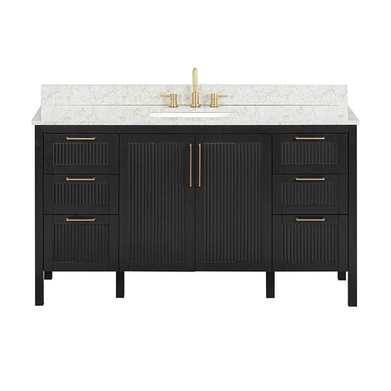 Avanity Luka 60 Single Vanity Black Oak in Alluring Quartz Front View