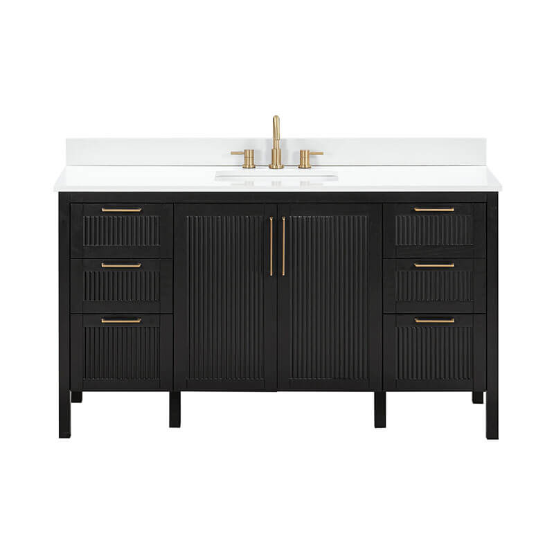 Avanity Luka 60 Single Vanity Black Oak in Cala White Engineered Stone Front View
