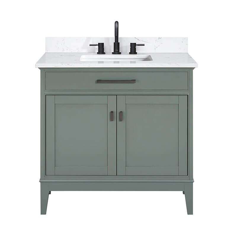 Avanity Madison 36 Single Vanity Smoke Green in Cala White Engineered Stone Front View