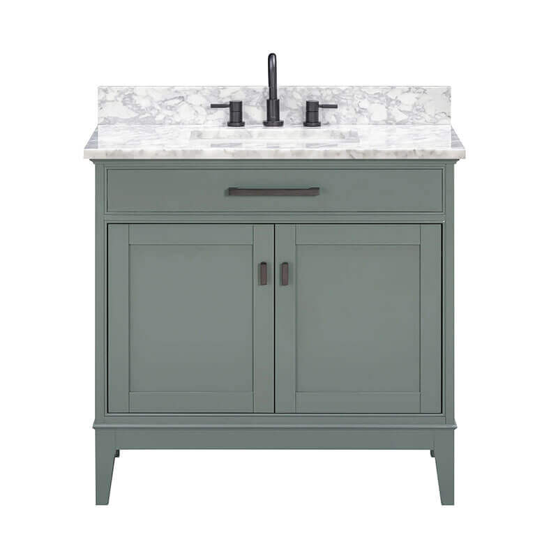 Avanity Madison 36 Single Vanity Smoke Green in Carrara White Marble Front View