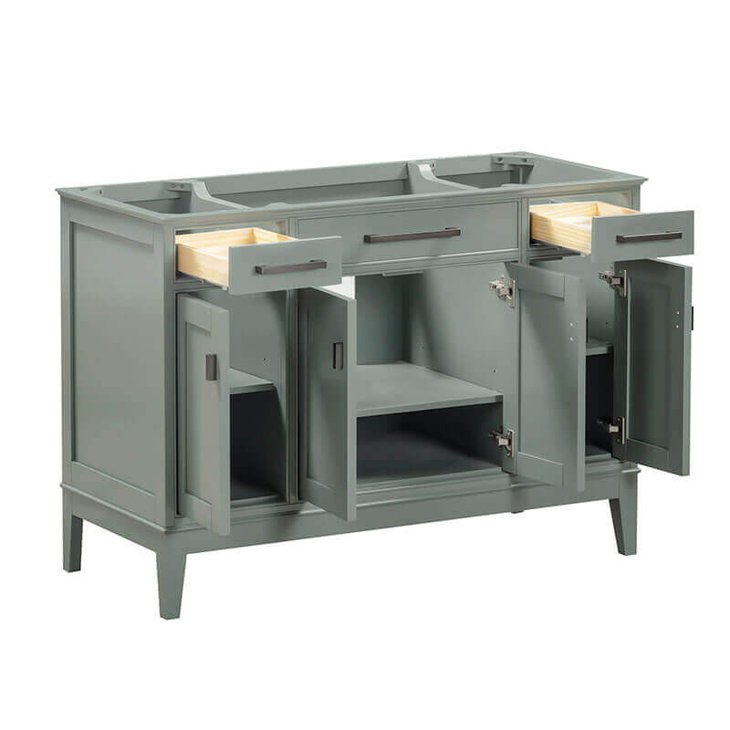 Avanity Madison 48 Inch Double Vanity Smoke Green Cabinet Only Open Drawer