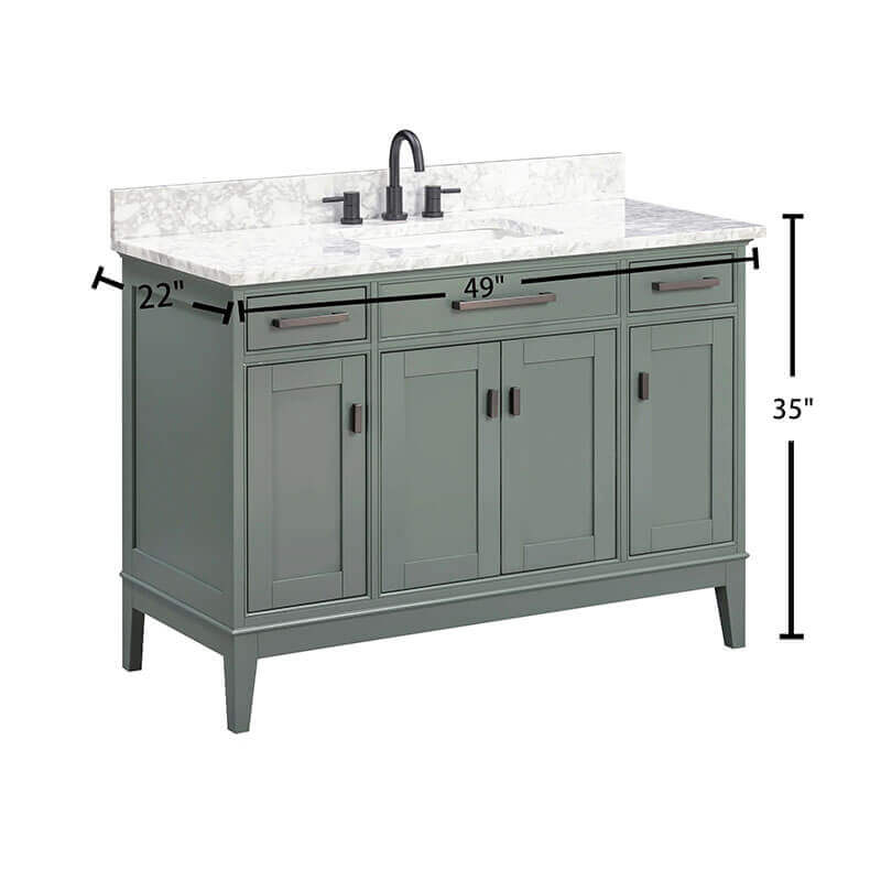 Avanity Madison 48 Inch Double Vanity Smoke Green Carrara White Marble Dimension