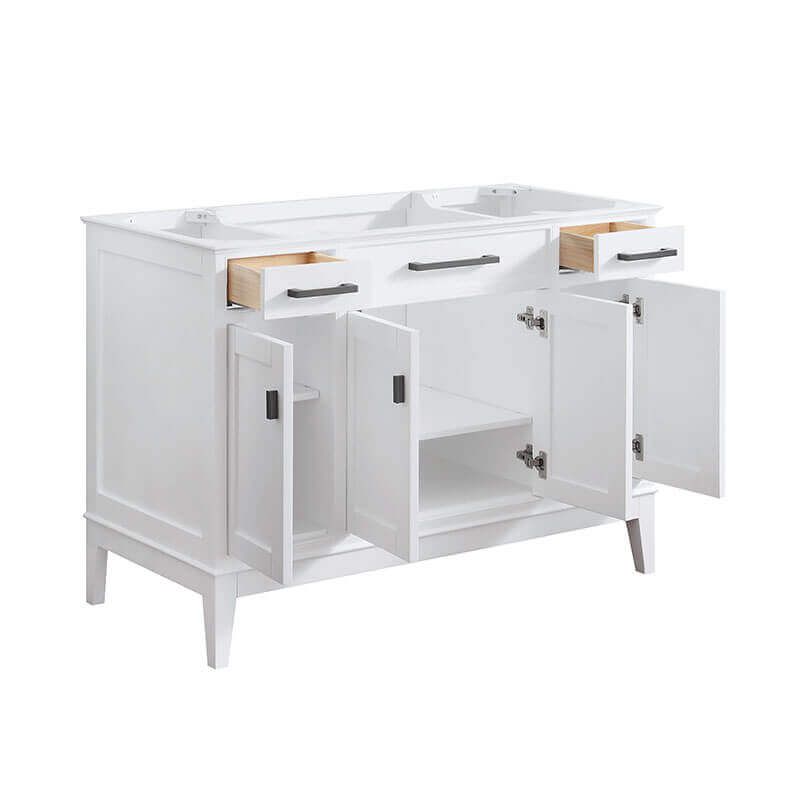 Avanity Madison 48 Inch Double Vanity White Cabinet Only Open Drawer
