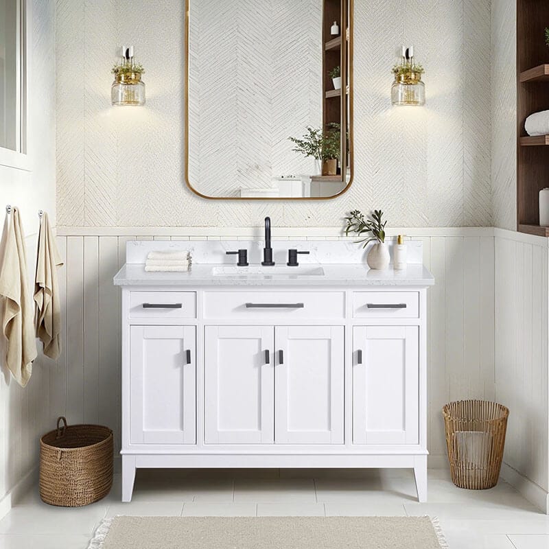 Avanity Madison 48 Inch Single Vanity in Cala White Engineered Stone Front View