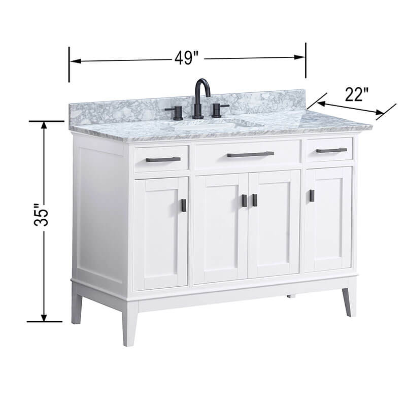 Avanity Madison 48 Inch Single Vanity in Carrara White Marble Dimension
