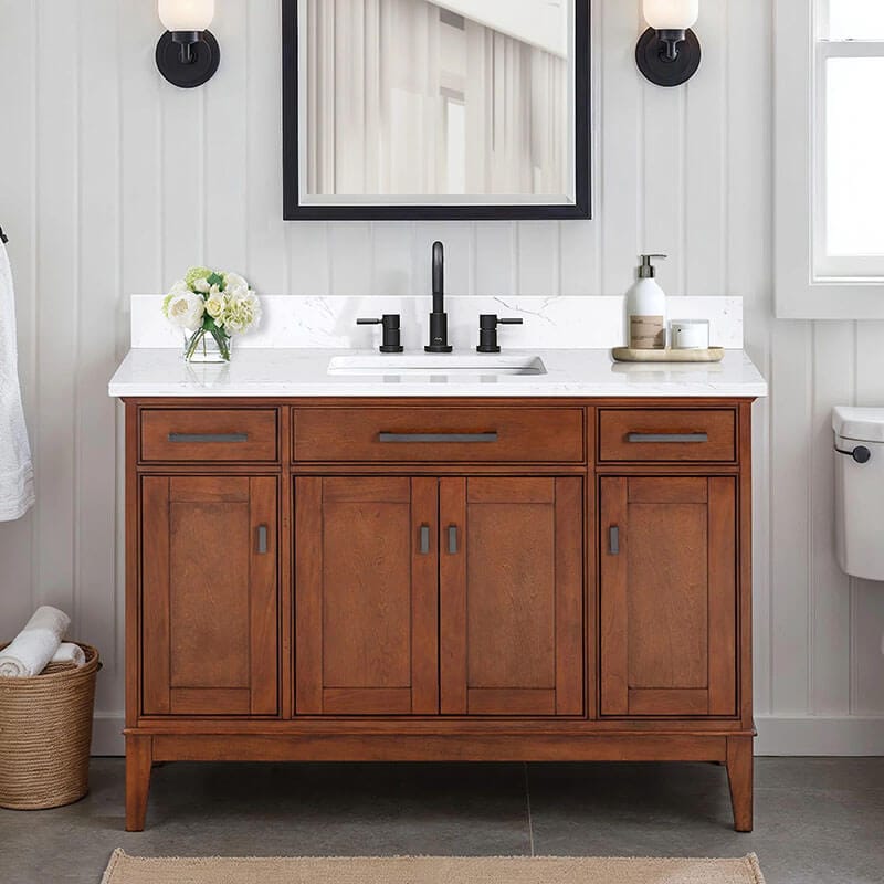 Avanity Madison 48 Inch Single Vanity Tobacco in Cala White Engineered Stone Front View