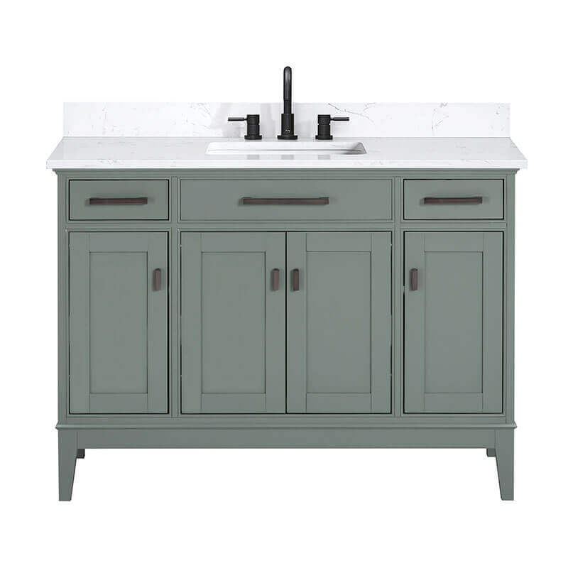 Avanity Madison 48 Single Vanity Smoke Green in Cala White Engineered Stone Front View