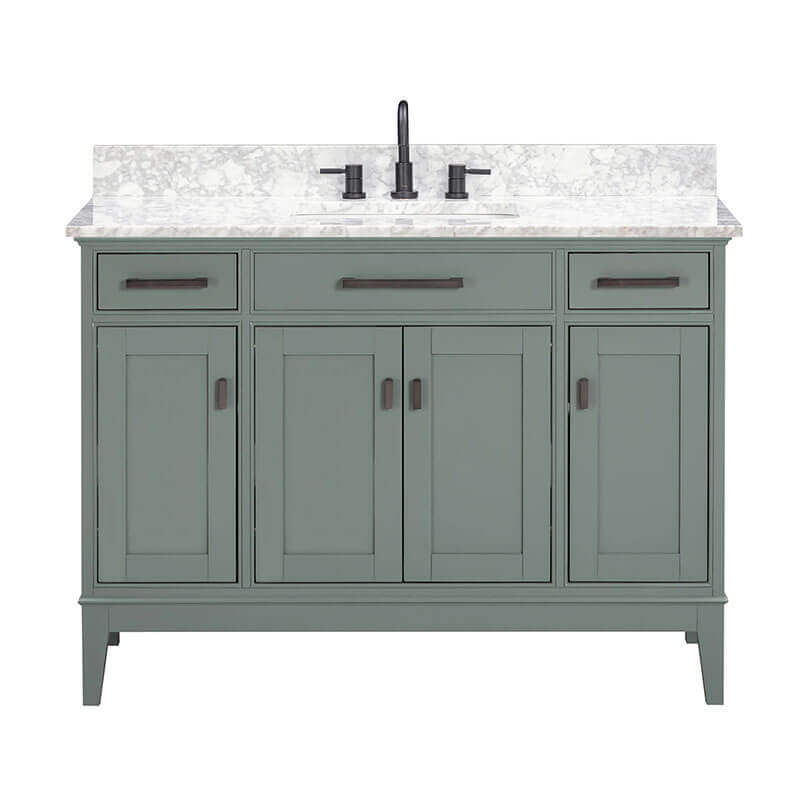 Avanity Madison 48 Single Vanity Smoke Green in Carrara White Marble Front View