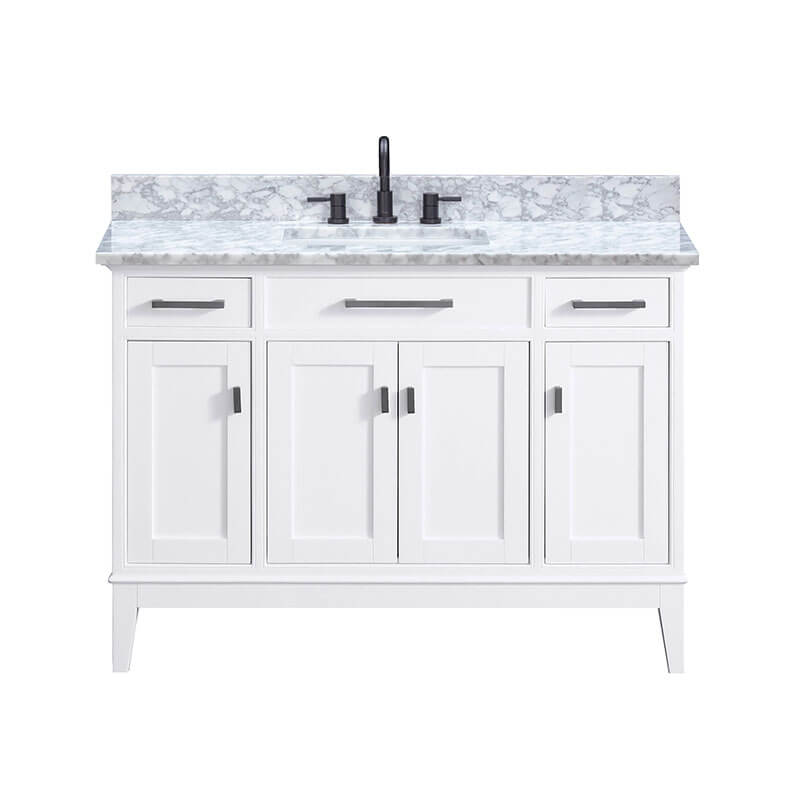 Avanity Madison 48 Single Vanity White in Carrara White Marble Front View