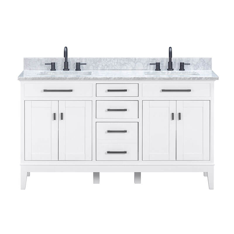 Avanity Madison 60 inch Single Vanity in Carrara White Marble Front View