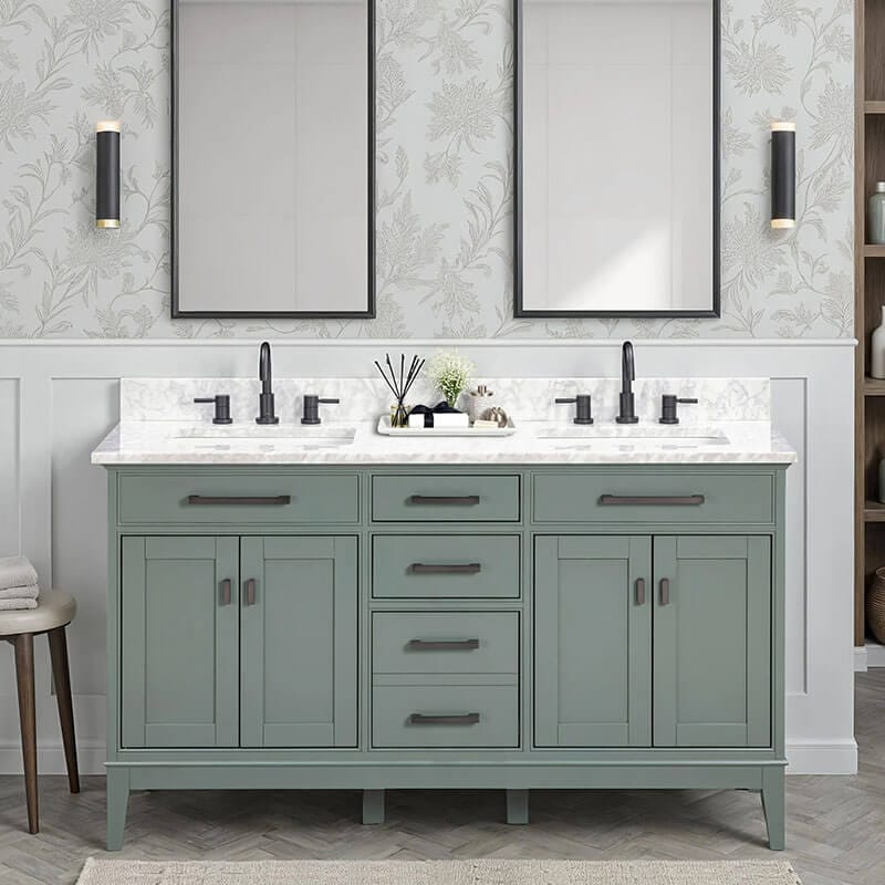 Avanity Madison 60 inch Single Vanity Smoke Green Carrara White Marble Front View