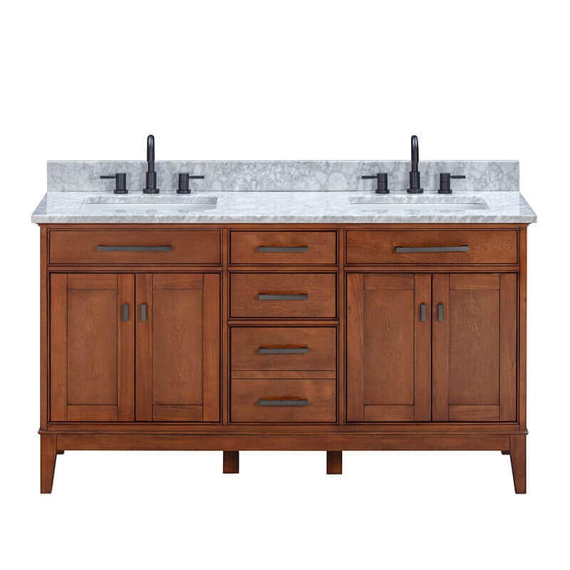 Avanity Madison 60 inch Single Vanity Tobacco in Carrara White Marble Front View