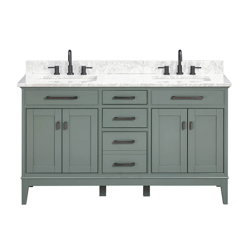 Avanity Madison 60 Single Vanity Smoke Green Carrara White Marble Fornt View
