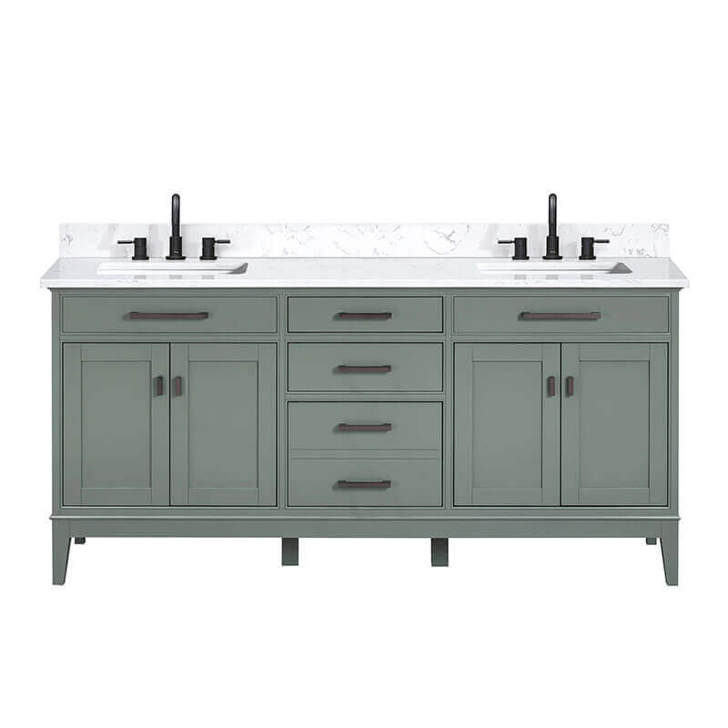 Avanity Madison 72 Double Vanity Smoke Green in Cala White Engineered Stone Front View