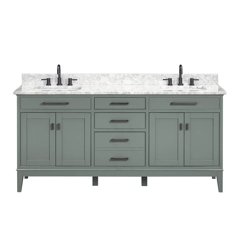 Avanity Madison 72 Double Vanity Smoke Green in Carrara White Marble Front View