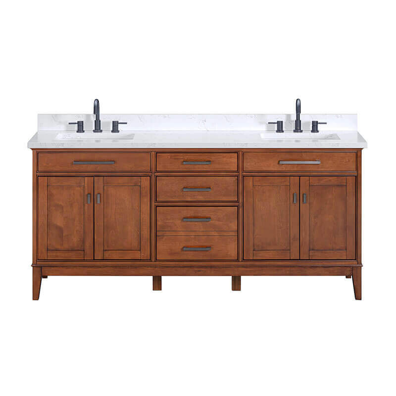 Avanity Madison 72 Double Vanity Tobacco in Cala White Engineered Stone Front View