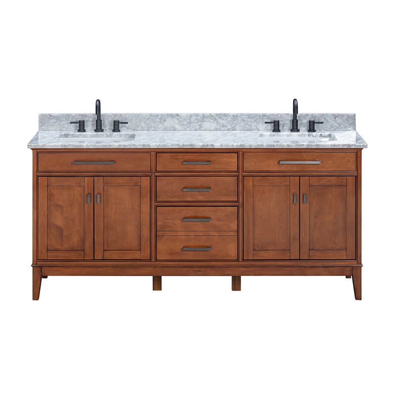 Avanity Madison 72 Double Vanity Tobacco in Carrara White Marble Front View