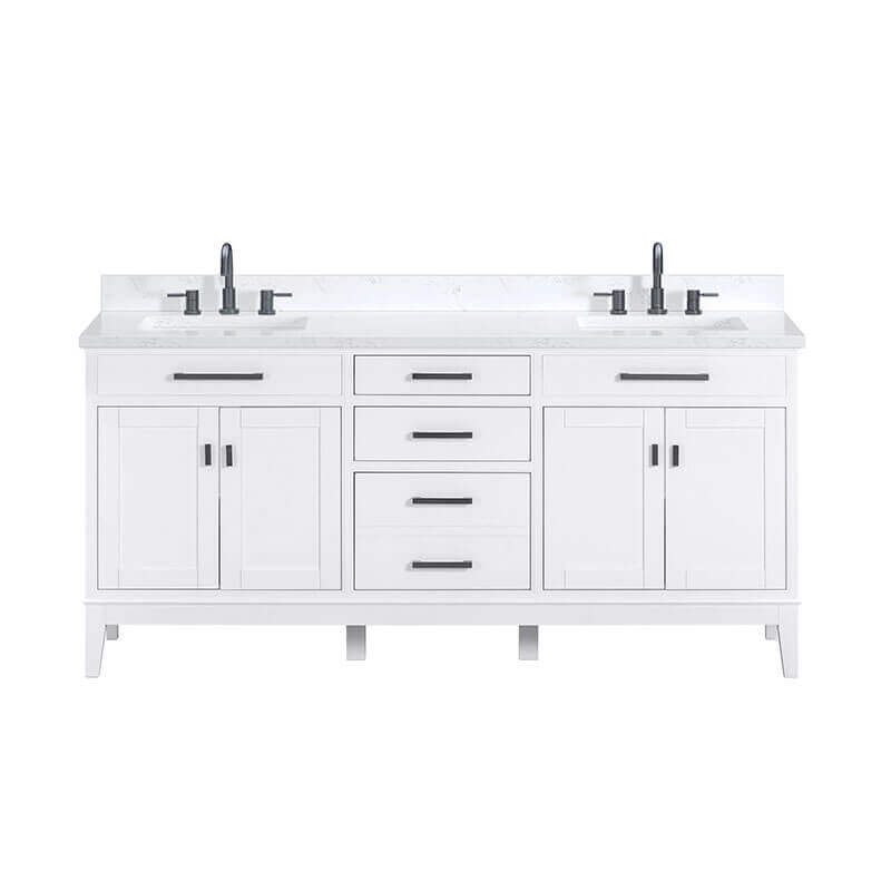 Avanity Madison 72 Double Vanity White in Cala White Engineered Stone Front View