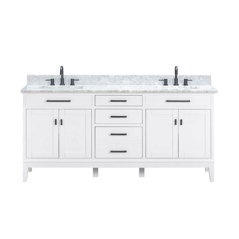 Avanity Madison 72 Double Vanity White in Carrara White Marble Front View