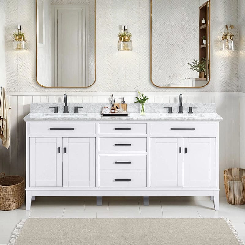 Avanity Madison 72 inch Double Vanity in Carrara White Marble Front View