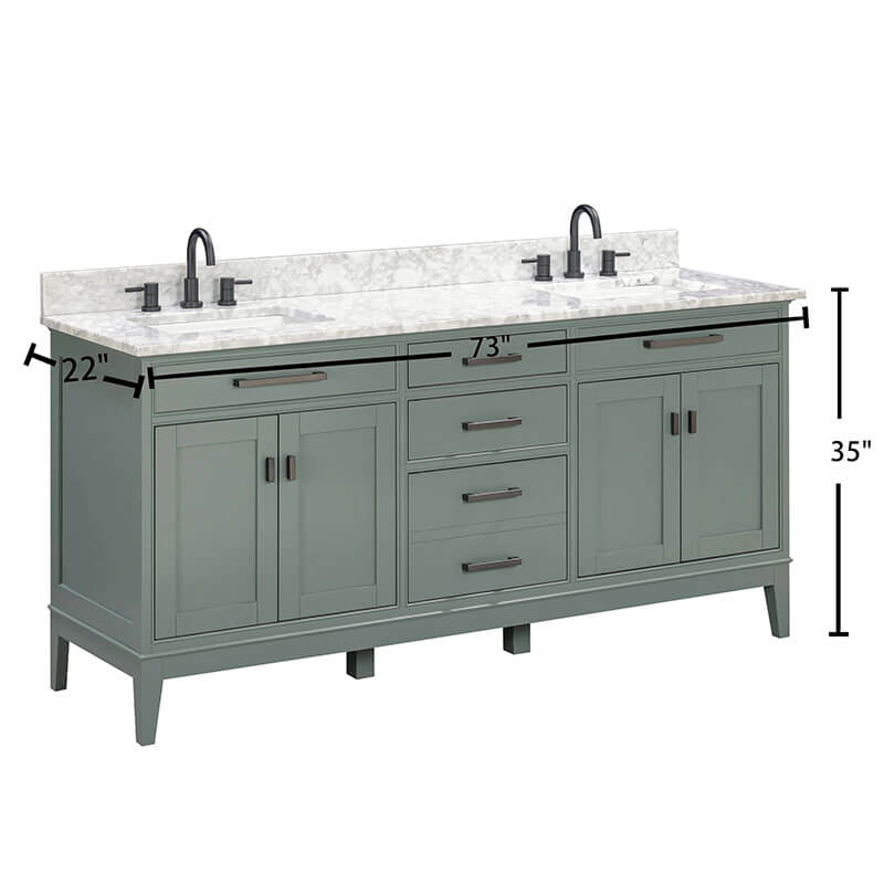 Avanity Madison 72 inch Double Vanity Smoke Green in Carrara White Marble Dimension