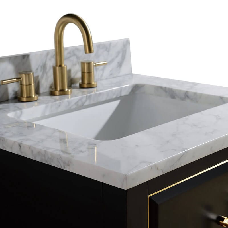 Avanity Mason 24 inch Single Sink Bathroom Vanity Black with Gold Trimin in Carrara White Marble