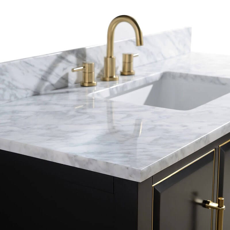 Avanity Mason 48 inch Single Sink Bathroom Vanity Black with Gold Trim in Carrara White Marble