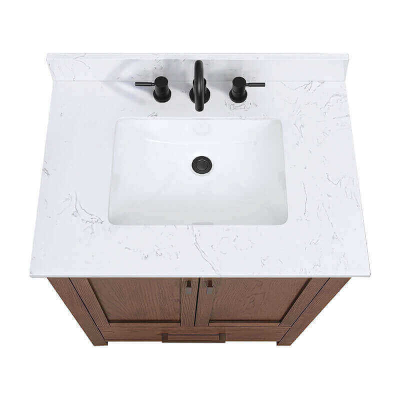 Avanity Modero 30 Inch Single Vanity Mocha Oak in Cala White Engineered Stone